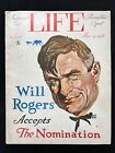 LIFE magazine 31 mai 1928 WILL ROGERS accepte la nomination "fausse campagne"