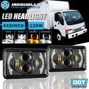 Pair 4x6" LED Headlights Hi-Lo DRL Turn Signal for Isuzu FTR FVR FRR NQR FSR NPR - Picture 1 of 12