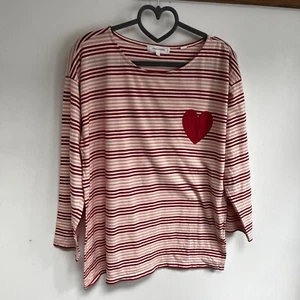 Chinti & Parker Top Size Large Red White Stripe Heart Motif 100% Cotton Portugal - Picture 1 of 9