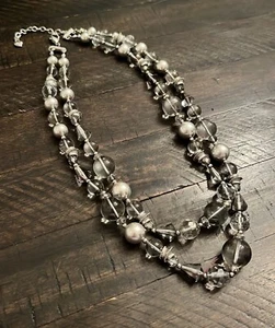 "Collar de cuentas Carolee de colección cristal transparente plata doble filamento 17""-19""" - Imagen 1 de 3