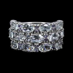 925 Sterling Silver Ring Oval Aquamarine Tanzanite Gemstone Jewelry Size 8.5 - Picture 1 of 13