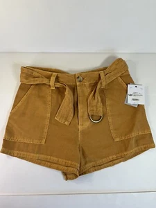 NWT $49 O'Neill Women’s Belted Casual Cambridge Shorts Size 27 Yellow Ctn/linen - Picture 1 of 11