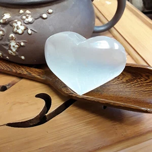 Natural Selenite Heart Shape Palm Stone Approx 1.5" Small 2" Large Per Piece - Picture 1 of 8