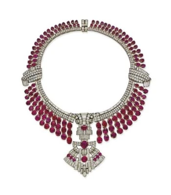 Lab Created Ruby Statement Necklace 925 Silver Estate Jewelry Auction Handmade - Image 1 of 4