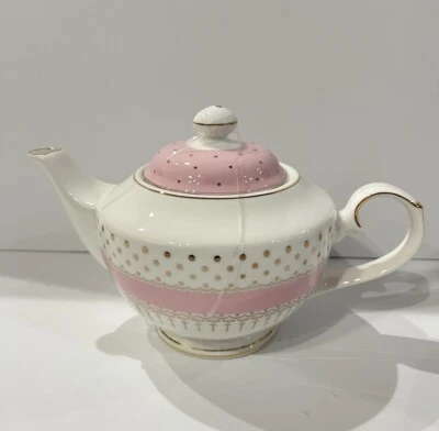¡NUEVO! Preciosa tetera Grace a rayas rosas, lunares dorados y detalles Foto 1 de 4