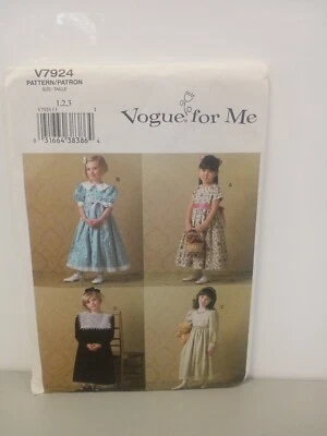 Vogue V7924 Girls Christmas Party Dress Fitted Bodice Rsd Waist Flared Sz 1-3 UC - Image 1 of 3