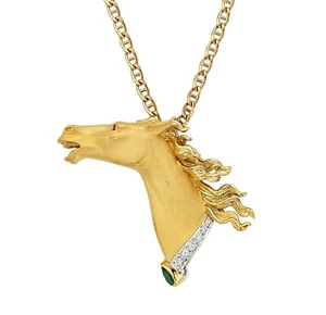 Carrera y Carerra 18k Yellow Gold Diamond Horse Pendant w/ 18" Chain - Picture 1 of 2