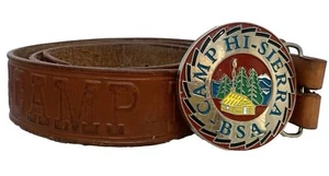 Vintage 80s Camp Hi-Sierra Boy Scouts Size 34 Leather Hand Tooled Western Belt - Picture 1 of 12