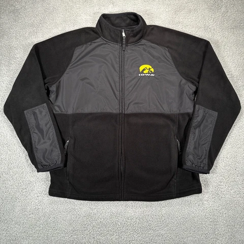 Iowa Hawkeyes Jacket Mens Large Black Mock Neck Full Zip Fleece Zip Pockets Cover