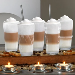 12 Kaffeegläser 370ml Latte Macchiato Teeggläser Kaffeebecher 6 Trinkhalme KALEI - Picture 1 of 5