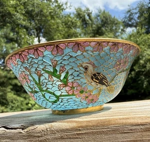 Chinesische 1930er Plique-a-jour blaue Emaille Vogel Schale Handarbeit Cloisonne 4,25" Durchmesser - Bild 1 von 10