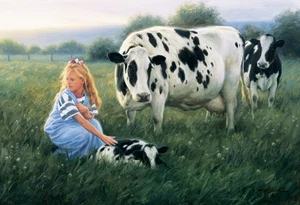 Robert Duncan First Morning - Girl and Dairy Cows Artist's Proof on Paper - Picture 1 of 1