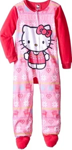 Hello Kitty Girls Pajama One Piece Union Suit Pajamas PJ Pink Sanrio XS(4/5) - Picture 1 of 1