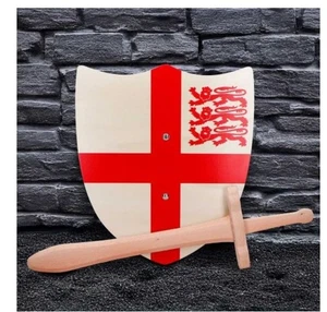 St. George Shield 35cm & Wooden Sword 34cm with Bascinet Helmet - Picture 1 of 2