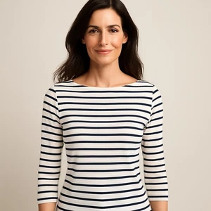 J. McLaughlin XS Navy White Nautical Striped Cotton Stretch T-Shirt Top Preppy - Picture 1 of 8