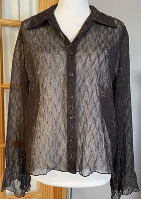 Top transparente floral años 80 Gloria Vanderbilt para mujer 12 marrón argyle clásico Hong Kong Foto 1 de 4