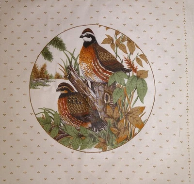 #2-Cranston~"Game Birds~Picture Patch Circles"~"Quail"~Cotton Fabric Panel-Brown - Image 1 of 2