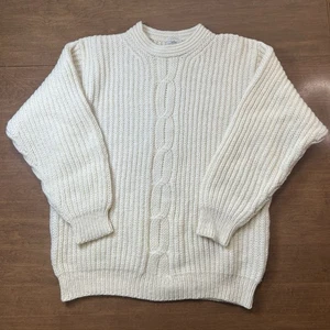 Vtg Bonner Ireland Handloomed Cream Fisherman Wool Sweater XL Men's Heavy Warm - Picture 1 of 9