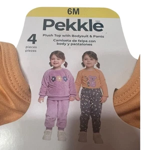 Pekkle Baby Girl 4pc Outfit Set 6M Plush Sweatshirt Koala Bodysuit Floral Pants - Picture 1 of 9
