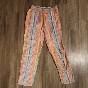 C&C California Colorful Stripe Pull-on Linen Cropped Pants Women Small Multicolo - Picture 1 of 3