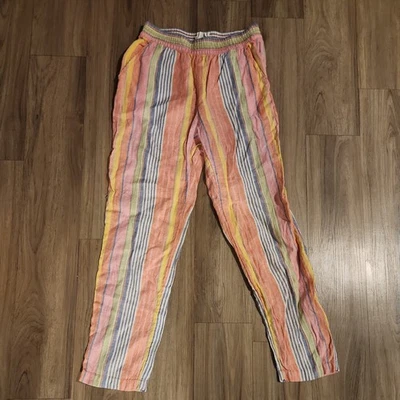 C&C California Colorful Stripe Pull-on Linen Cropped Pants Women Small Multicolo - Image 1 of 3