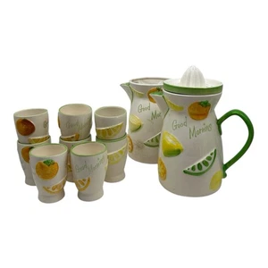 Set succo di agrumi ceramica tovagliolo vintage ~ 2 brocche alesatore e 8 tazze C-5352 - Foto 1 di 20