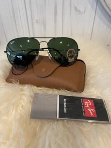 RAY BAN RB3026 Aviator Sunglasses Black Frame Dark Green  Lens 62mm large - Picture 1 of 6