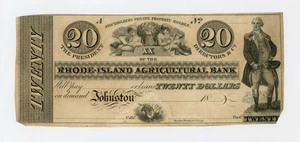 1800's $20 The Rhode-Island Agricultural Bank - Johnston RHODE ISLAND Note AU - Picture 1 of 2