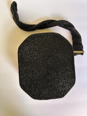 M. E. Product Black Glass Beaded Art Deco Hard Case Heavy Evening Handle - Image 1 of 4
