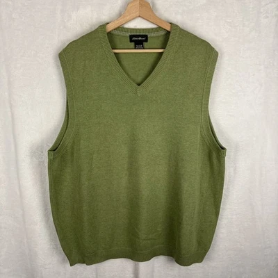 Eddie Bauer V Neck Sweater Vest Green Cotton Nylon Size XL - Image 1 of 4