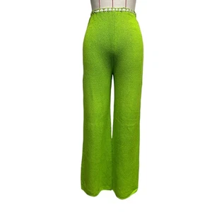 Pantalones elásticos vintage verdes tejidos a mano años 70 cintura alta - Imagen 1 de 8