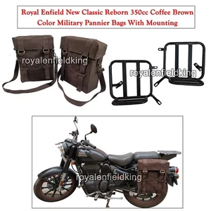 Fit For Royal Enfield Classic Reborn 350 "Coffee Brown Pannier Bags & Mounting" - Picture 1 of 6