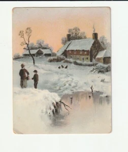 Victorian Trade Card Groceries Crockery MI Winter Scene Cabin Mom Boy Ice Snow - Picture 1 of 2