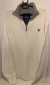 American Eagle Mens XXL Cream Sweater 1/4 Zip Long Sleeve Pullover - Picture 1 of 8