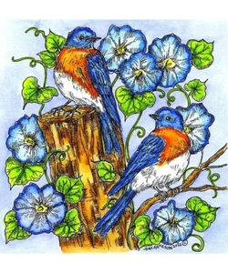 Bird Bluebirds Flowers Scene Wood Mounted Rubber Stamp NORTHWOODS PP11072 New - Picture 1 of 4