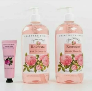 2 gel de baño y ducha de agua de rosas Crabtree & Evelyn 16,9 fl oz + conjunto de regalo de terapia manual - Imagen 1 de 5