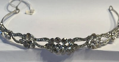 Tocado de diamantes de imitación florales tono plata 13” largo curvado diadema corona nupcial Foto 1 de 4