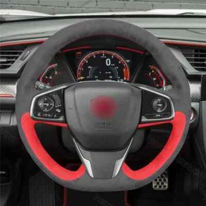 Red Alcantara Dark Gray Car Steering Wheel Cover for Honda Civic Type R X/10 - Picture 1 of 7