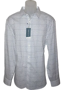 Camisa para hombre Perry Ellis manga larga XXL elástica blanca brillante patrón circular nueva con etiquetas - Imagen 1 de 6