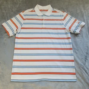 Nike Golf Camicia Bianca Stile Polo con Righe Arancioni e Blu Uomo Taglia L Tour Perf - Foto 1 di 10