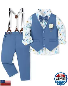 WESIDOM Boys Suit 6 Pieces Clothing Set, Formal Dress Shirt+Bowtie+Vest+Bouto - Picture 1 of 5