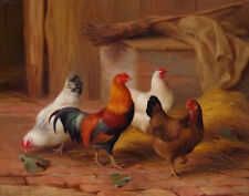 Wall Art Home Decor Animal Chickens on The Farm Oil Painting Printed On Canvas