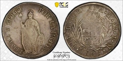 1828 LJM Peru 8 Reales XF Details PCGS Graded Silver Coin - Image 1 of 4