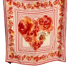 Les Copains Scarf Pink Floral Heart Motif 100% Silk Square 33x33 - Picture 1 of 5