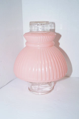 VINTAGE GLOBE GLASS RIBBED PINK/CLEAR  EUC Cover