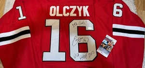 RARE CHICAGO BLACKHAWKS Eddie Olczyk Signed Auto Jersey EDZO ED JSA Photo PROOF - Picture 1 of 5