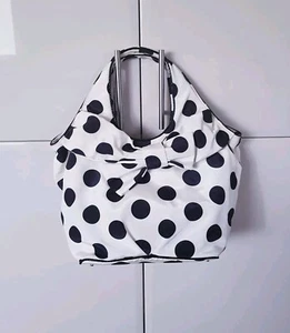 AUTHENTIC -"KATE SPADE NEW YORK"- WHITE CANVAS WITH BLACK POLKA DOTS - TOTE BAG - Picture 1 of 10