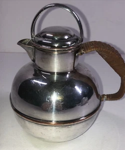 Vintage Teapot Creamer Pitcher Silver Plated Over Copper Wicker Handle 6.5". - Picture 1 of 12