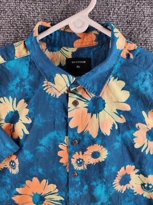 Camisa Floral Quicksilver Niños Grande Calce Regular Manga Corta Azul Amarillo Naranja Foto 1 de 4