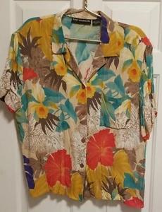 SAG HARBOR Top Blouse ~ Short Sleeve Gauze Bowling Shirt ~Tropical ~ Size 1 - Picture 1 of 4